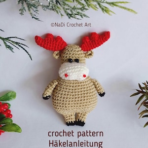 Moose crochet pattern Amigurumi Christmas Tree decor Animals Keychain Toy Gift / English and German