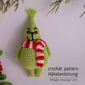 The Christmas thief, Crochet PATTERN, Amigurumi, Christmas green villain, Christmas pattern, Christmas tree decor, Keychain, crochet thief.