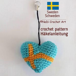 Sweden flag 3-D heart, CROCHET PATTERN, keychain, pdf file in English and German, heart flag, Flag of Sweden, Swedish flag, flag, Sweden
