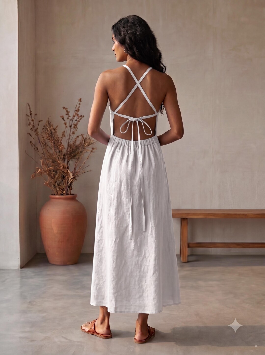 backless dress cotton White Linen Halter Dress, Maxi Dress, Open Back Linen Dress, Linen Blend Summer Dress, Minimalist Resort Vacation Size:5XL * Most of our Light Blue Dresses Ruffle Dress in Light