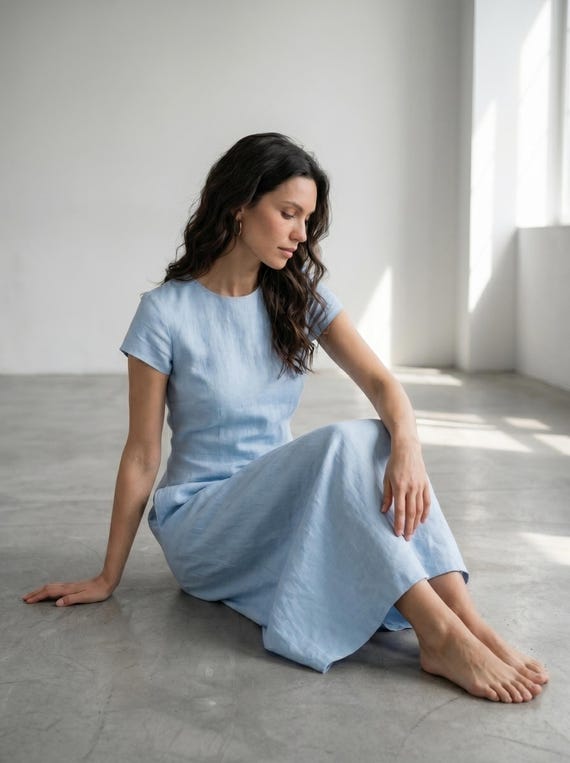 light blue a line midi dress Cotton Linen Cap Sleeve Minimal Dress Structured Summer Dress Modest Midi Dress Party & Coctail Dresses Fully lined.Imported.Web ID Color:Fruit green Halterneck Tie Back Maxi