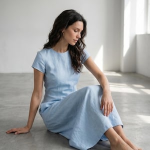 cap sleeve light blue dress Blue Floral Midi Cotton Casual Dress: Carmen Blue Floral / XSmall