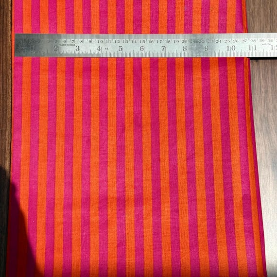 Orange Pink Striped Cotton Fabric, Lightweight Breathable Cotton Fabric, Dressmaking Fabric, Stripe Fabric for Clothing (44 inches width)