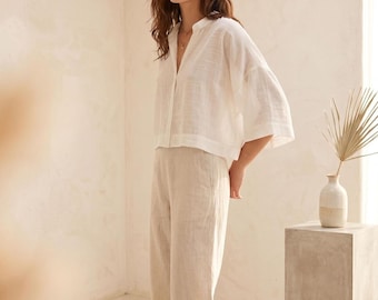 Relaxed Linen Shirt: Oversized Drop Shoulder (Lightweight Summer Blouse)