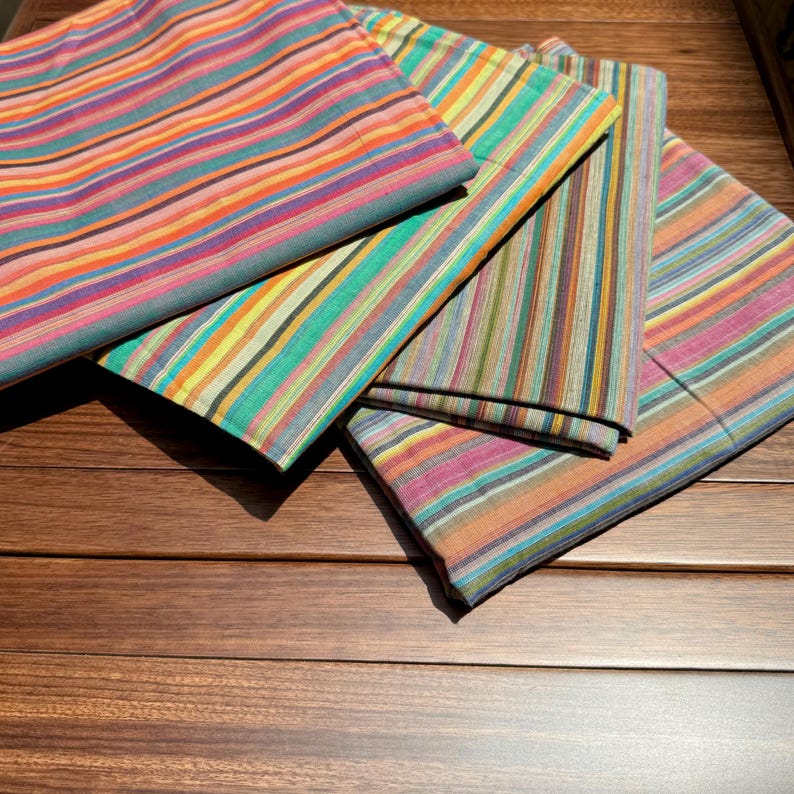 Vibrant Stripe Cotton Fabric by Meter, Multicolor Lightweight Apparel