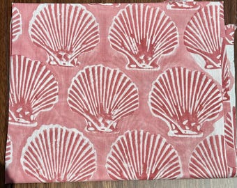 Dusty Pink Seashell Print Cotton Fabric Lightweight, Coastal Shell , 44 Inch Width Cotton Fabric by Meter, Beach Theme Fabric