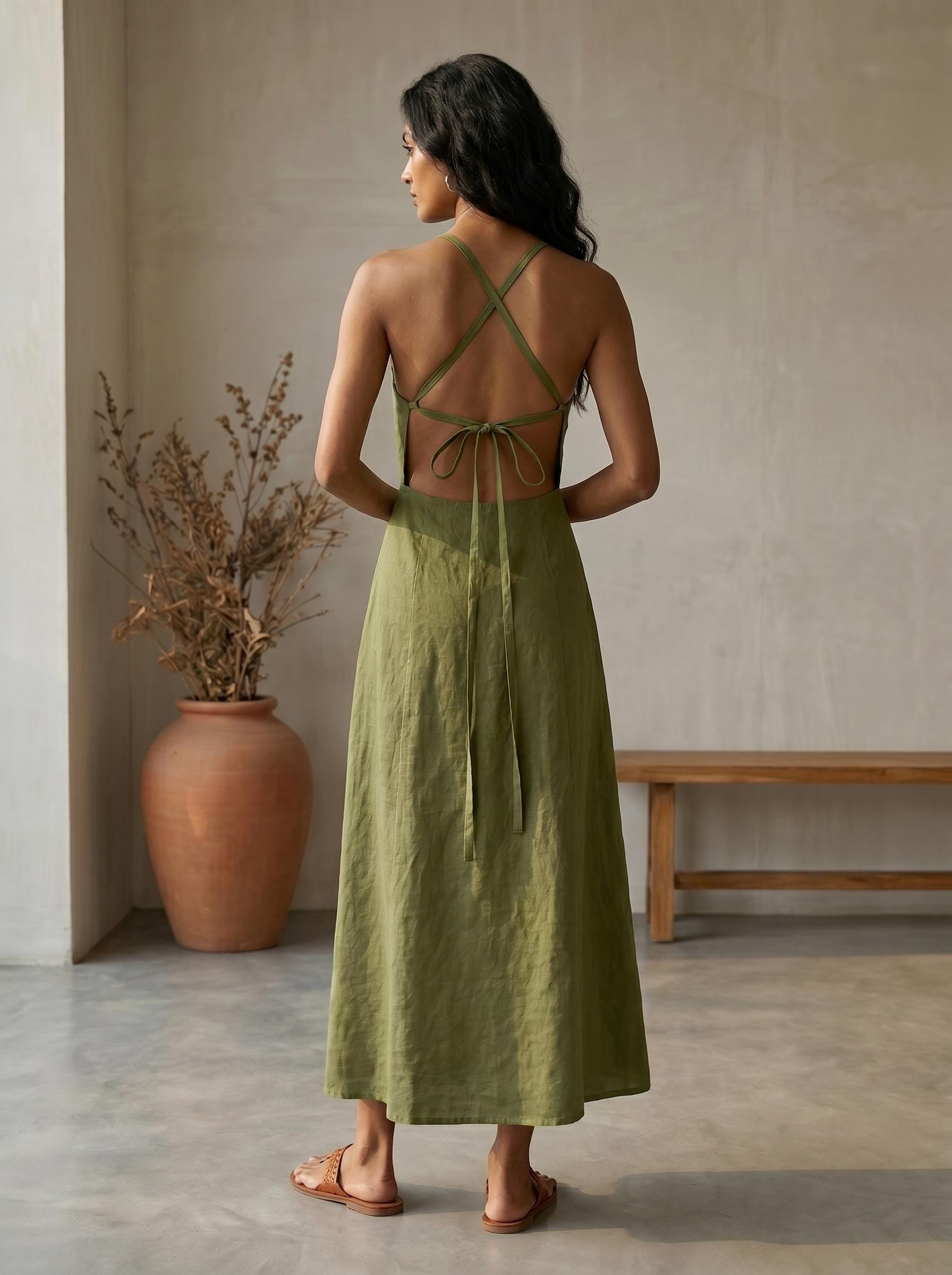 green velvet bow dress Green Maxi Dress - Melania Maxi Dress in Olive main image 1
