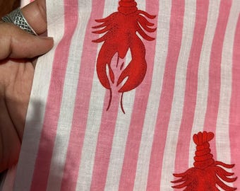 Katoenen stof roze kreeftprint, nautische streep, lichtgewicht katoen, stof strandthema, stof zomerkleding, breedte: 44 inch