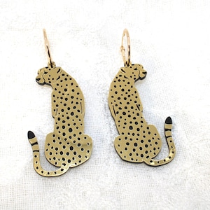 Handmade Double Sided Cheetah Earrings — Wild and Playful Hoops — One-of-a-Kind Animal Jewelry — Black and Gold Earrings — Vacation Earrings