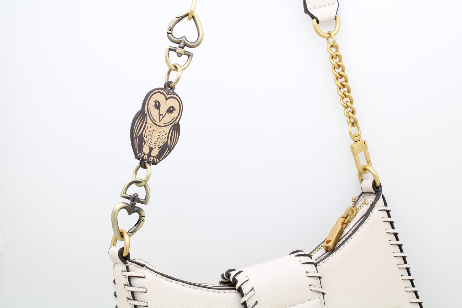 Handmade Barn Owl Purse Strap Extender: Double-sided Woodland Bag Charm