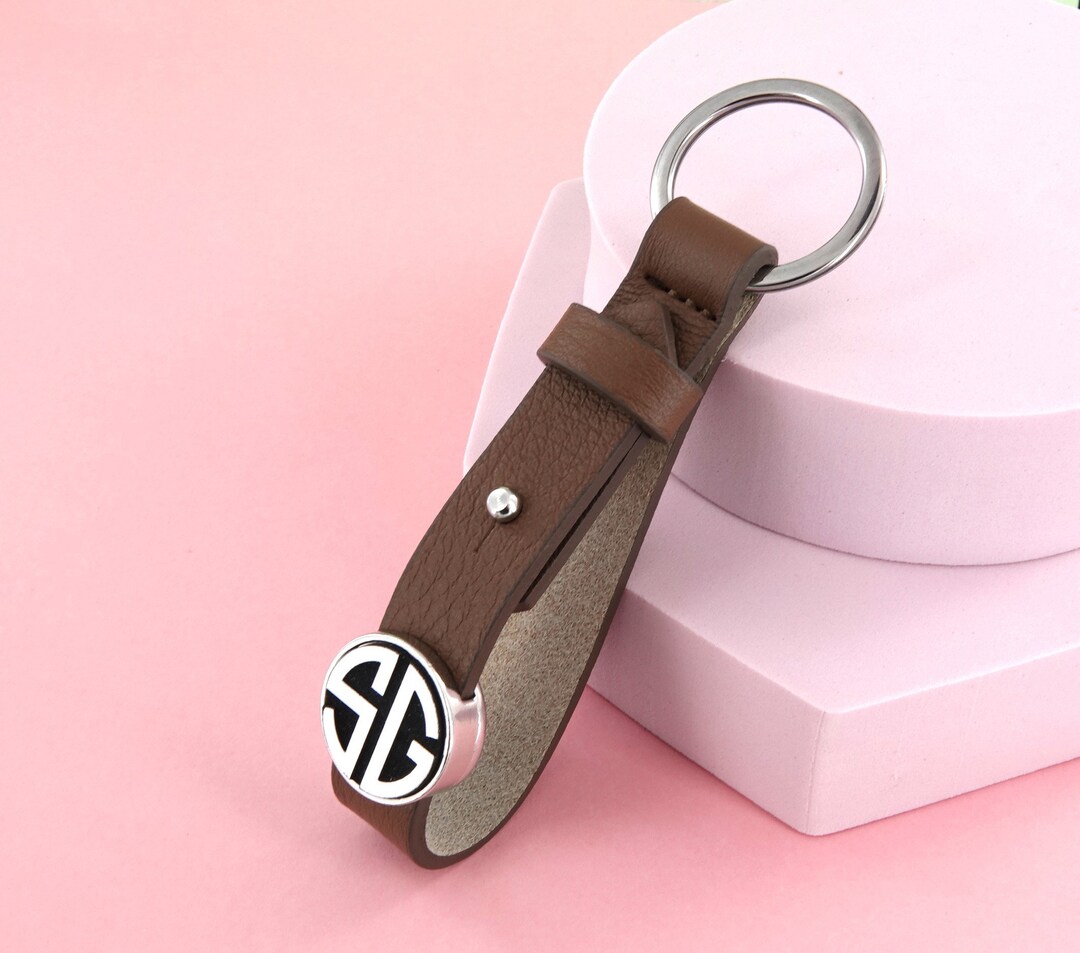 Handmade Leather Keychain With Custom Initials Available in Etsy