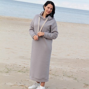 Robe longue sweat-shirt oversize pour femmes avec poches, polaire à lintérieur printemps, automne, robe dhiver avec capuche. Robe à capuche surdimensionnée. image 2