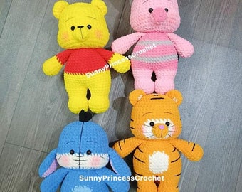 Bundle 4 in 1  PDF  Pooh, Piglet Tigger and Eeyore | Pattern Crochet Pooh and Friends Winnie The Pooh - English Pattern - instant download