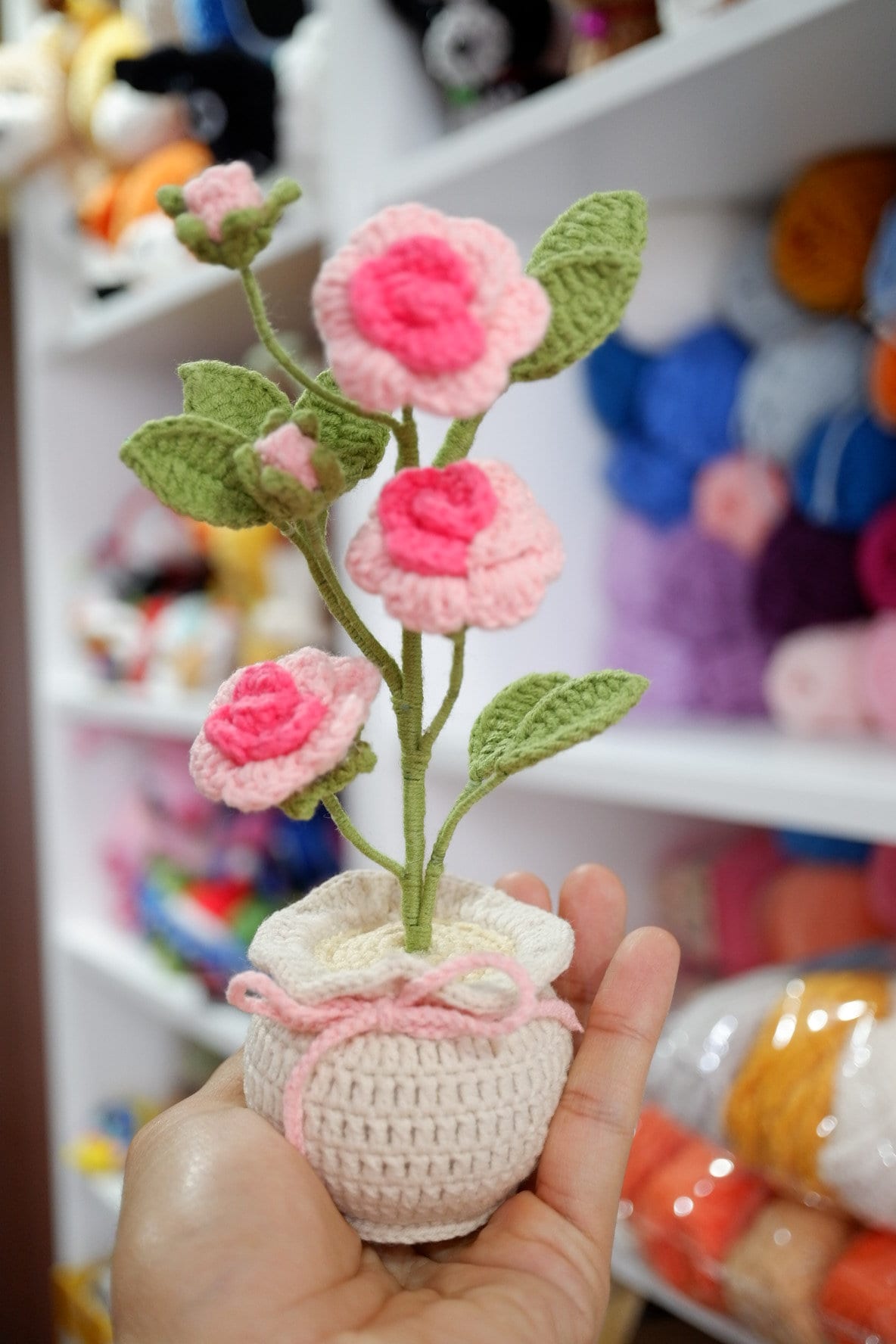 Crochet Flower in a Pot , Crochet Rose Flower in A Pot, Rose Flower