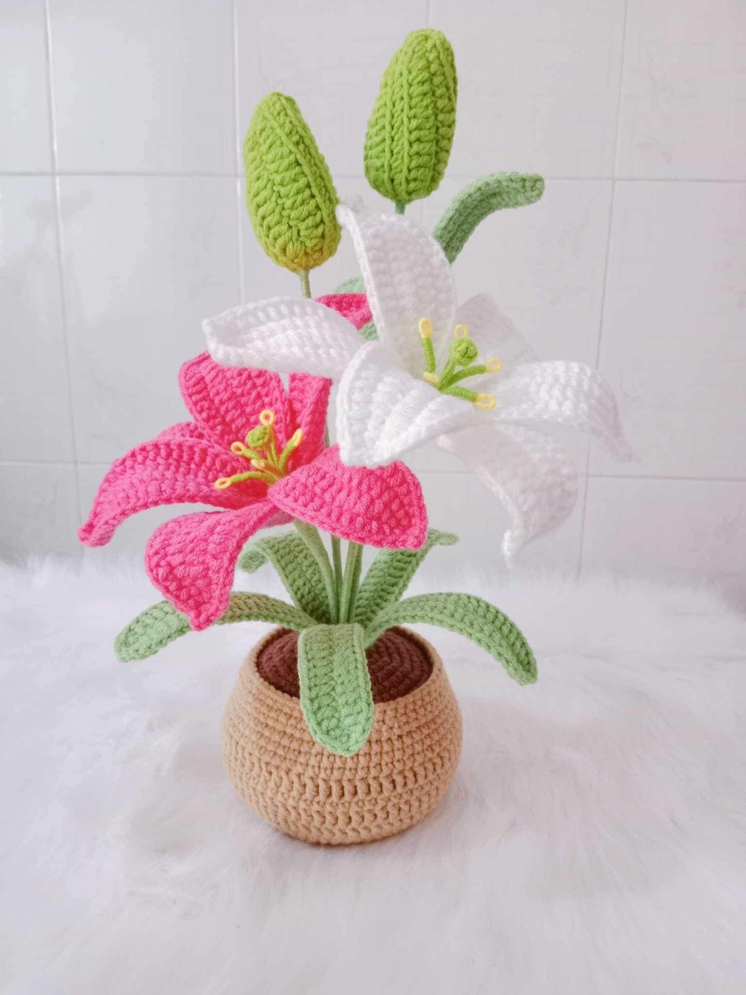 DIY Flower Crochet Kit for Women, Potted Kit, Rose, Daisy, Lily, Tulip  Flower Pot, Craft for