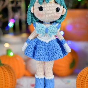 DF File doll Amigurumi doll pattern crochet - Blue Dress Amigurumi doll in English (US terms)
