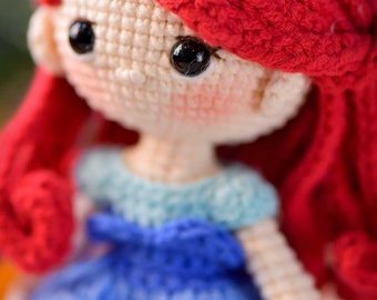 PDF File Amigurumi doll pattern crochet Ariel Mermaid Princess Amigurumi doll in English (US terms)