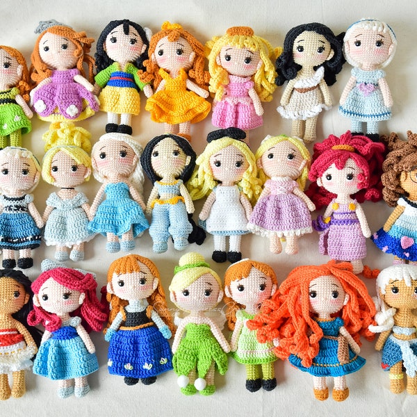 Bundle 24 PDF Files Amigurumi doll pattern crochet Princess Amigurumi doll in English (US terms)