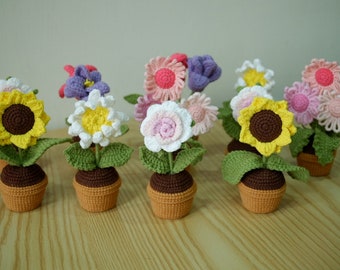 5in1 PDF File Mini Crochet flower Pot, Crochet Flowers Pot Pattern, Plant Pot, Knitted Flowers, Mini Crochet Daisy, Mini Crochet Tulip