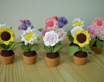 5in1 PDF File Mini Crochet flower Pot, Crochet Flowers Pot Pattern, Plant Pot, Knitted Flowers, Mini Crochet Daisy, Mini Crochet Tulip