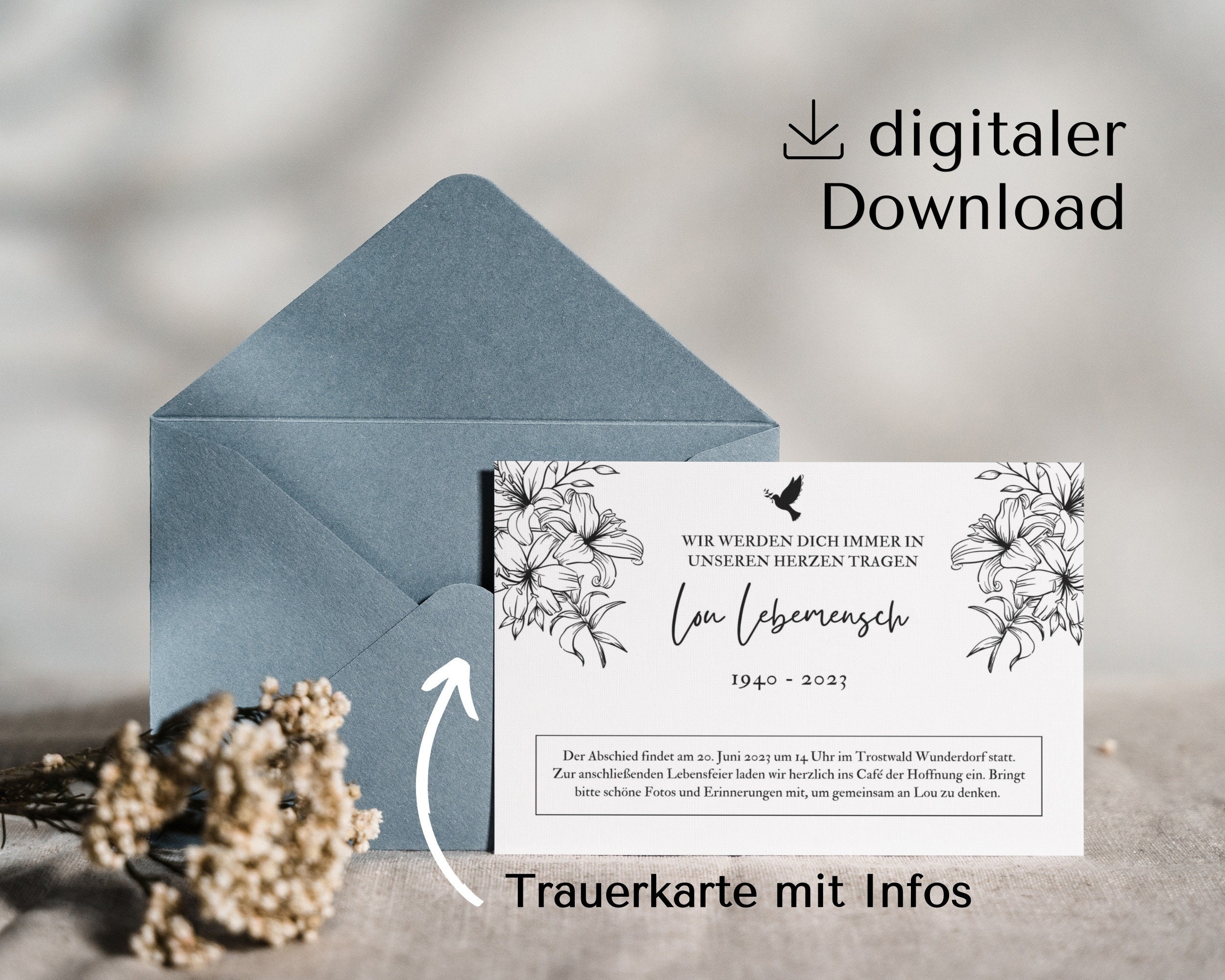 Trauer Kartenset Trauerkarte, Dankeskarte uvm. selbst gestalten