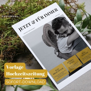 Einzigartiges Hochzeitsgeschenk | Hochzeitszeitung Premium | Canva Vorlage | Hochzeitszeitschrift | DIN A4 | Design &quot;jetzt & für immer&quot;
