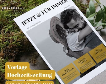 Einzigartiges Hochzeitsgeschenk | Hochzeitszeitung Premium | Canva Vorlage | Hochzeitszeitschrift | DIN A4 | Design "jetzt & für immer"