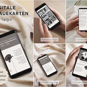 Digitale Traueranzeige, Trauerkarte, Danksagung uvm. | Canva Vorlage | Design Blumen | Versenden via WhatsApp, Messenger, Smartphone, Handy