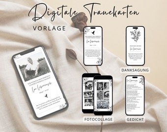 Digital obituary, condolence card, thank you note, and much more | Canva template | Floral design | Send via WhatsApp, Messenger, smartphone, or mobile phone
