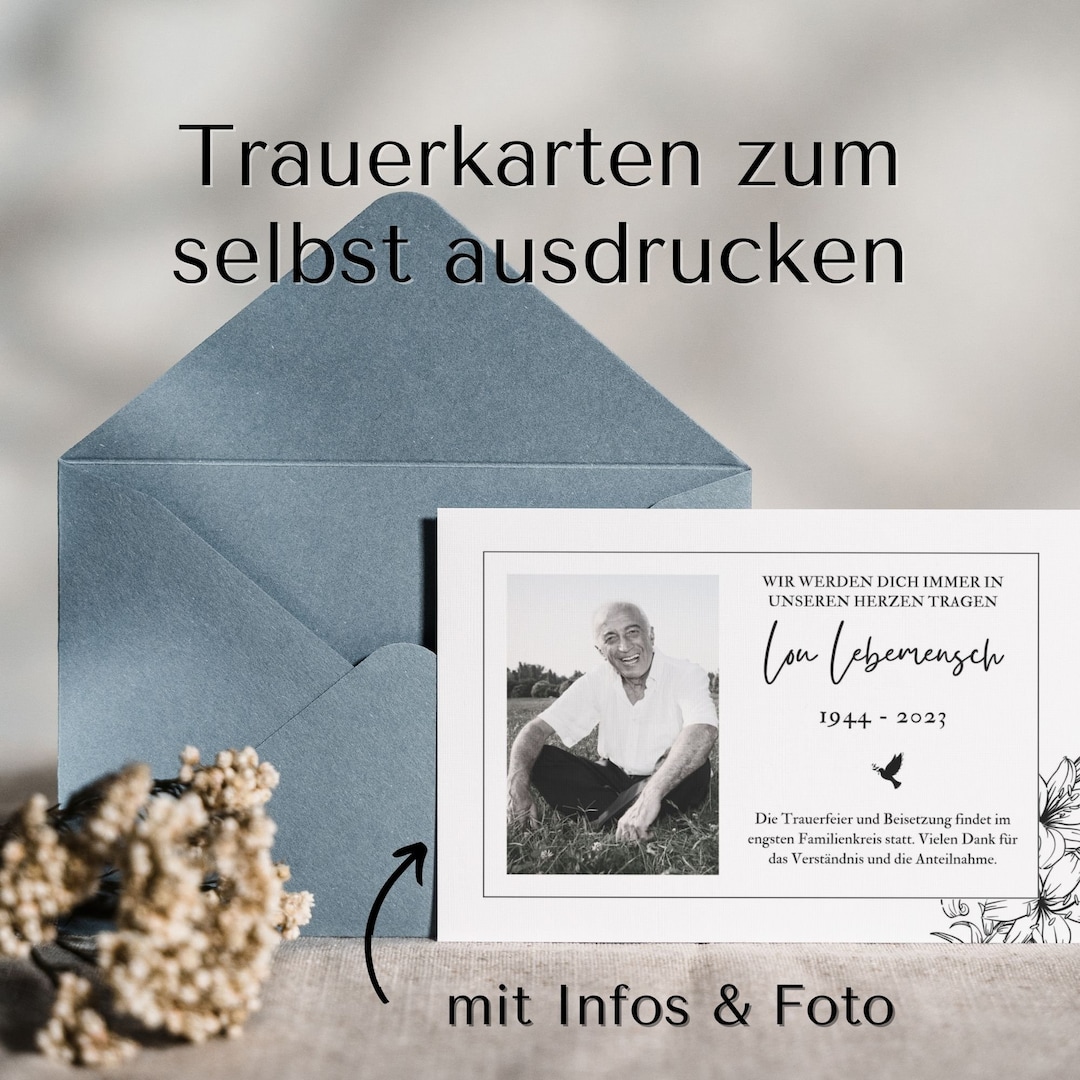 Trauer-Set zum Download: Trauerkarte und Danksagung selbst - Etsy.de