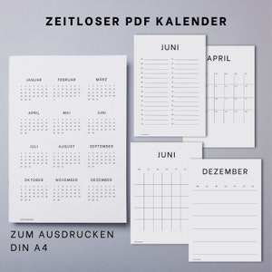 Calendario A4 senza data | PDF da stampare | senza anni | senza tempo | Calendario | Pianificatore | design minimalista
