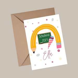 Karte zur Einschulung |Postkarte| Glückwunschkarte| Mädchen | personalisiert | Schulkind | mit Namen | Klappkarte | Geldgeschenk Geschenk