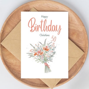 Karte zum runden Geburtstag I Grußkarte Geburtstag I 25 30 35 40 45 50 55 60 65 70 74 80 Florale Karte Geschenk