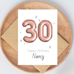 Karte zumrunden  Geburtstag I Grußkarte I 18 16 25 30 35 40 45 50 55 60 Karte Geschenk mit Ballon Luftballon I mit Name Alter Mädchen Frauen