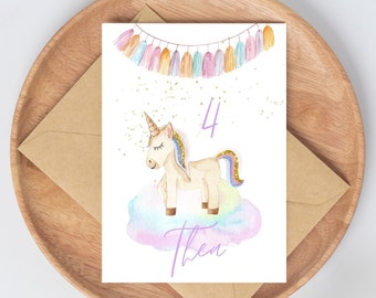 Karte zum Geburtstag für Mädchen I mit Einhorn I mit Namen I mit Alter I Geschenk zum Kindergeburtstag I Karte zum Kindergeburtstag