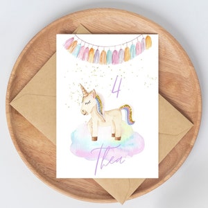 Karte zum Geburtstag für Mädchen I mit Einhorn I mit Namen I mit Alter I Geschenk zum Kindergeburtstag I Karte zum Kindergeburtstag