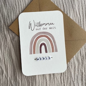 Karte zur Geburt | mit Perlen Armband I Babykarte | Kraftpapier | Geschenk | Junge | Mädchen | neutral I Baby I Postkarte I A5
