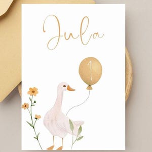 Karte zum Geburtstag Babys Kleinkinder | Gans Aquarell | Baby Mädchen | babygirl | personalisiert mit Name und Alter | Geschenk zur Geburt
