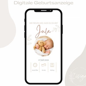 Digital birth announcement to send via WhatsApp Personalizable Neutral birth announcement eCard Announce birth Baby announcement Canva
