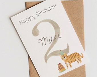 Card for the 1st 2nd 3rd 4th 5th birthday greeting card girl boy children personalized with name| Monkey tractor giraffe fox animal gift