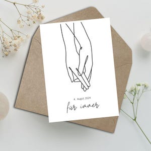 Minimalistische Hochzeitskarte | Schwarz-Weiß Line Art | Personalisiert mit Namen & Datum | Für Hochzeit oder Standesamt Geschenk