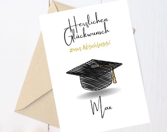 Karte zum Abschluss | Abitur | Bachelor | Master | Schulabschluss | Jubiläum | mit Name|  Glückwunschkarte| Geschenkl |personalisiert | A6 |