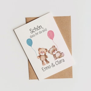 Karte zur Geburt Zwillinge |Postkarte| Glückwunschkarte| Baby  Mädchen, Junge| personalisiert | A6 I  Geschenk