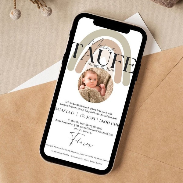 Baptism Digital Invitation | Personalized Canvas Template | Template Download | send digitally | eCard | Photo Invitation