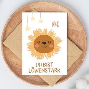 Genesungskarte für Kinder | Du bist Löwenstark | kranke Kinder & Frühchen mit Name I Gute Besserung | Du schaffst das | Genesung | Krankheit