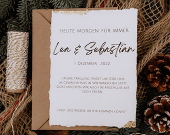 Einladung  Karte Hochzeit mit Blattgold Büttenpapier