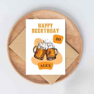 Karte zum Geburtstag für Männer mit Name mit Alter personalisiert| Bier | Beerthday |Postkarte| Glückwunschkarte I Bier Geschenk für Männer