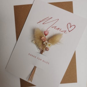 Muttertag Karte | Danke Mama|  Oma |Trockenblumen | Karte | Grußkarten|  A6| Geschenk