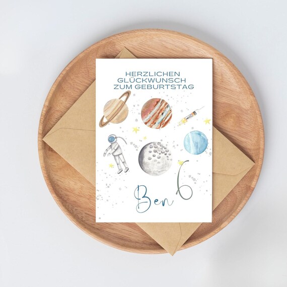 Geburtstagskarte Zum 1. Geburtstag – Mit Bären-Raumschiff-Design, Für Jungen & Mädchen, 150x150 Mm, Blanko Innen