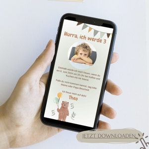 Anniversaire d'enfants d'invitation numérique | Modèle de toile personnalisé | Téléchargement du modèle | envoyer numériquement | carte virtuelle | Invitation photo